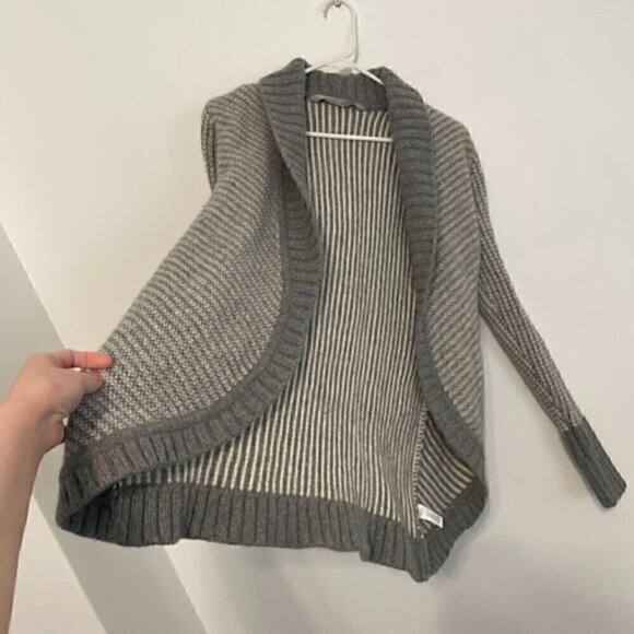 ATHLETA Sierra Wrap Cream Ivory Grey Striped Open WOOL CASHMERE Cardigan Sweater - Picture 10 of 16